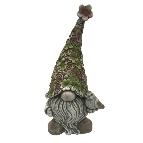 Polirezin kültéri virágos sapkás manó – 48 cm