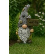   Kültéri Dekormanó „Welcome” Táblával – Kavicsmintás Sapkában - 39 cm