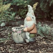   Kültéri Dekor manó kaspóval– Kavicsmintás Sapkában - 43 cm