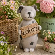 XL Kerti Kültéri kutya fiigura welcome táblával 32,8 cm