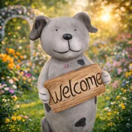 XL Kerti Kültéri kutya fiigura welcome táblával 32,8 cm