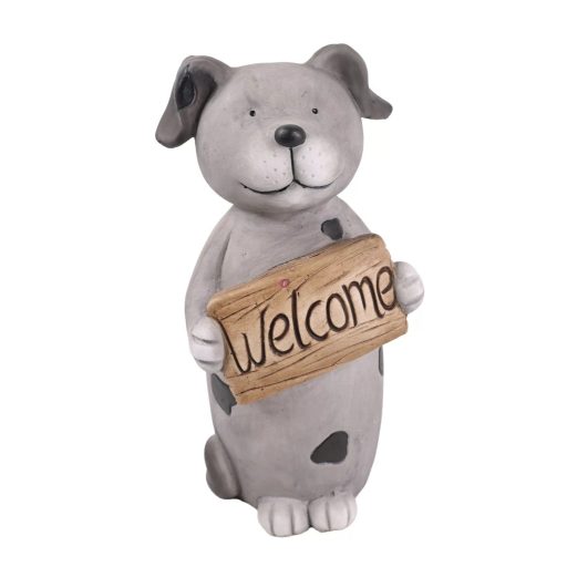 XL Kerti Kültéri kutya fiigura welcome táblával 32,8 cm