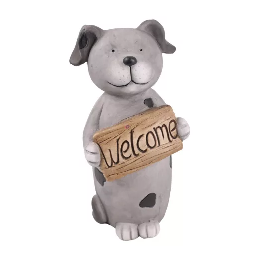 XL Kerti Kültéri kutya fiigura welcome táblával 32,8 cm