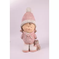  XL Kültéri gyerek figura, cicával, rózsaszín kerámia, 45 cm