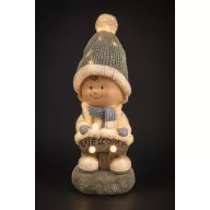   XL Kültéri gyerek figura, ked világítással, táblával, kerámia, 46 cm