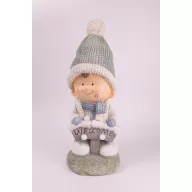   XL Kültéri gyerek figura, ked világítással, táblával, kerámia, 46 cm