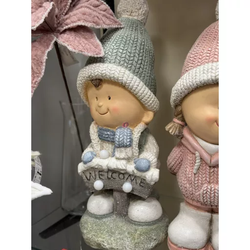 XL Kültéri gyerek figura, ked világítással, táblával, kerámia, 46 cm