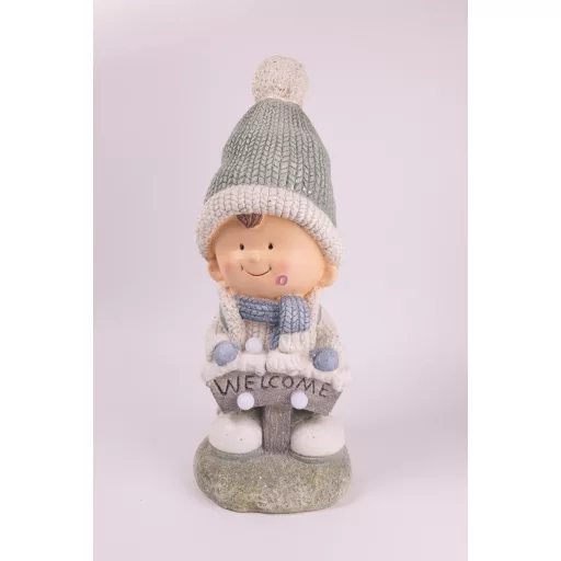 XL Kültéri gyerek figura, ked világítással, táblával, kerámia, 46 cm