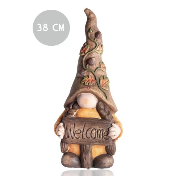 Kültéri orrmanó Welcome táblával, barna, 38 cm