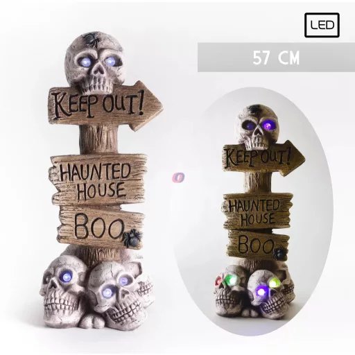 Rémisztő LED-es Halloween Kísértet-Tábla Koponyákkal – 57 cm-es