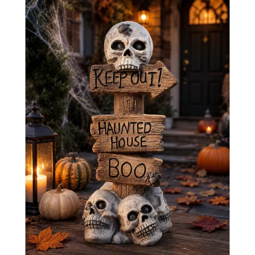 XXL LED-es Halloween Kísértet-Tábla Koponyákkal – 57 cm-es