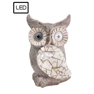 XL Kerti figura Szolár bagoly lámpa, kőhatású, 30 cm