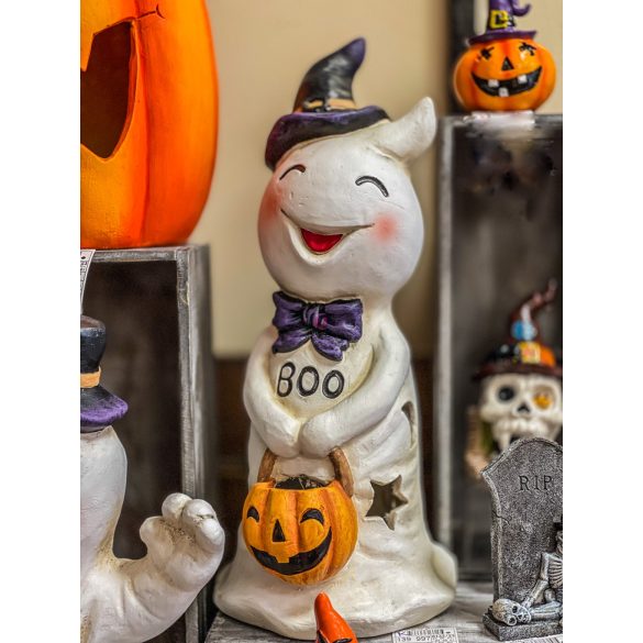 Prémium Halloweeni LED világító szellem, kültéri 39 cm kerámia