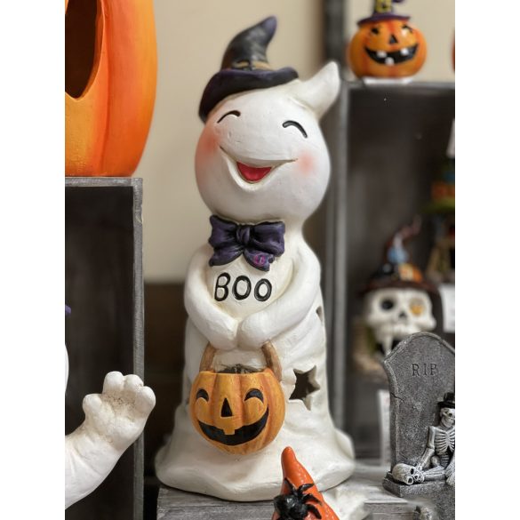 Prémium Halloweeni LED világító szellem, kültéri 39 cm kerámia