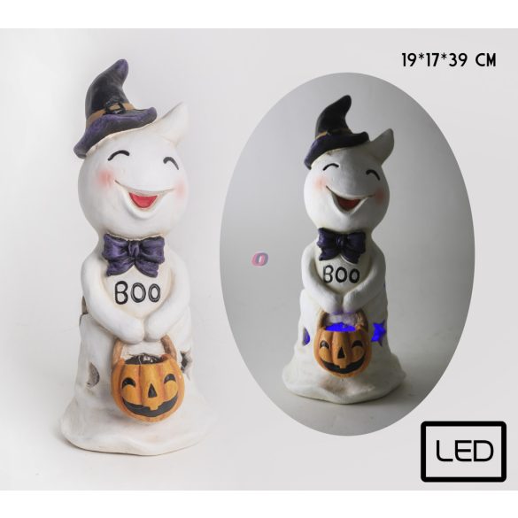 Prémium Halloweeni LED világító szellem, kültéri 39 cm kerámia