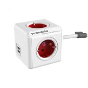   HOME PowerCube Extended hálózati hosszabbító, 4 dugalj + 2 USB, 1,5m, fehér-piros