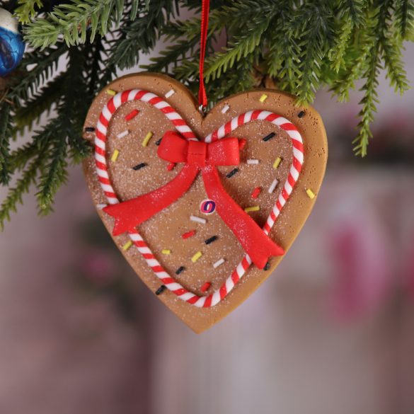 Mézeskalács szív masnival karácsonyfadísz 10 cm