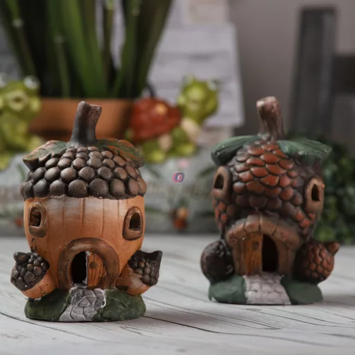 Makk házikó led világítással 14 cm elemes