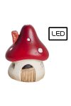 LED gombaházikó piros, kerámia, 9,5*8*12 cm