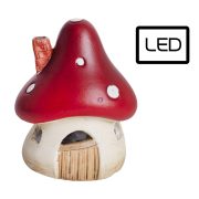 LED gombaházikó piros, kerámia, 9,5*8*12 cm