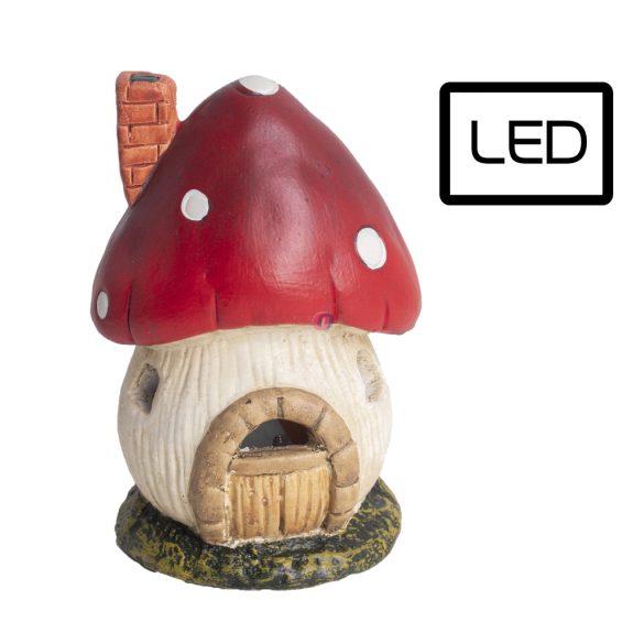 LED gombaházikó piros, kerámia, 12 cm