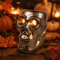   Prémium Halloweeni koponya gyertyatartó, illatolaj párologtató 12x9 cm bronz