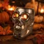 Prémium Halloweeni koponya gyertyatartó, illatolaj párologtató 12x9 cm bronz