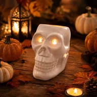  Prémium Halloweeni koponya gyertyatartó, illatolaj párologtató 12x9 cm fehér