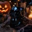 Prémium Halloweeni koponya gyertyatartó, illatolaj párologtató 12x9 cm fekete