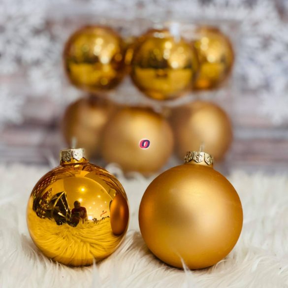 Gömbdísz üveg dobozban 7 cm réz 8 db-os Karácsonyfa gömb
