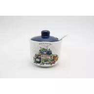   Kerámia Cukortartó Kanállal, Blueberry Felirattal, Áfonyás