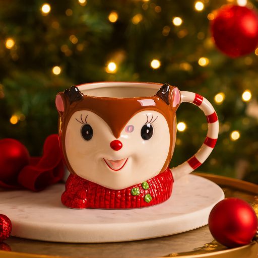 Kézműves Karácsonyi 3d bögre szarvas, ajándékkal 3,8 dl