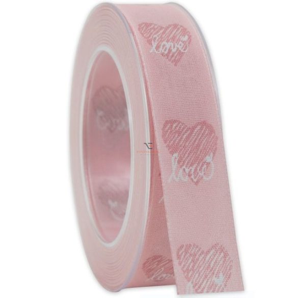 Szalag szívekkel textil 25mmx20m rózsaszín