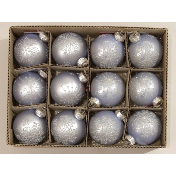 Gömbdísz üveg 7,5cm kék 12 db-os Karácsonyfa gömb - 181094