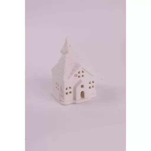 LED-es Prémium Kerámia mécsestartó fehér házikó 10,4 cm