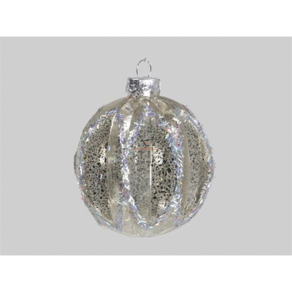 Gömbdísz üveg 14cm antik ezüst fényes 12 db-os Karácsonyfa gömb