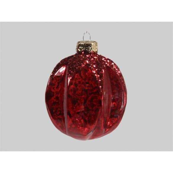 Gömbdísz üveg 14cm antik piros fényes 12 db-os Karácsonyfa gömb