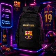   Prémium BARCELONA Iskolatáska személyre szabható, egyedi névvel "LAMINE YAMAL" Fekete