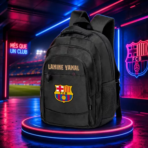 Prémium BARCELONA Iskolatáska személyre szabható, egyedi névvel "LAMINE YAMAL" Fekete