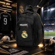   Prémium Real Madrid Iskolatáska személyre szabható, egyedi névvel "MBAPPÉ" Fekete