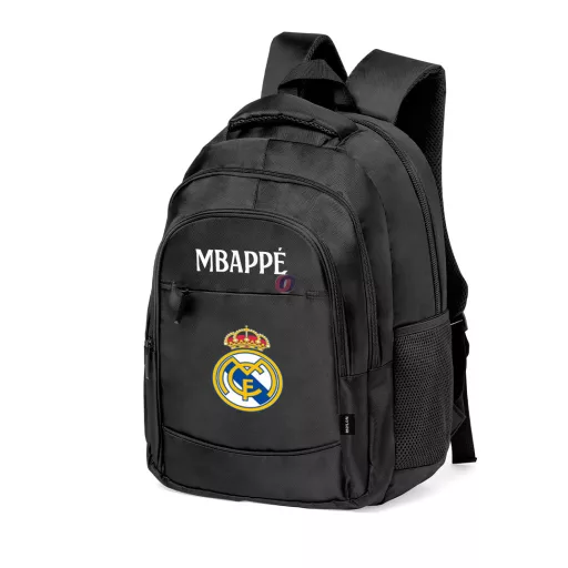 Prémium Real Madrid Iskolatáska személyre szabható, egyedi névvel "MBAPPÉ" Fekete