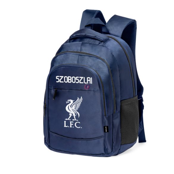 Prémium Liverpool Iskolatáska személyre szabható, egyedi névvel, "Szoboszlai" Sötét kék-Fehér