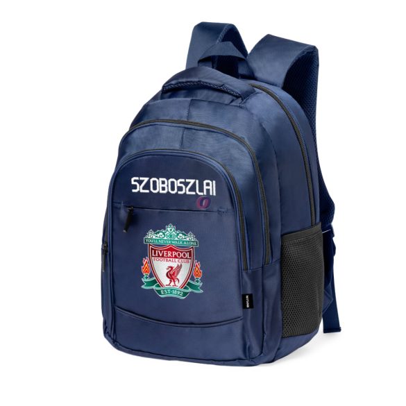 Prémium Liverpool Iskolatáska személyre szabható, egyedi névvel, "Szoboszlai" Sötét kék