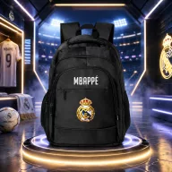   Prémium Real Madrid 2027 Iskolatáska személyre szabható, egyedi névvel "MBAPPÉ" Fekete