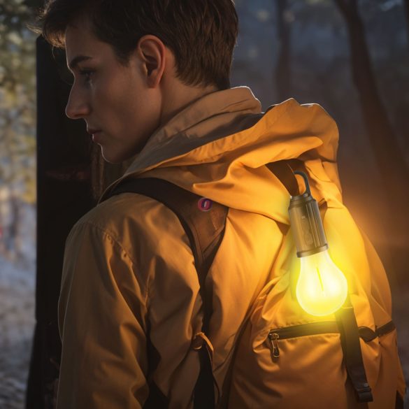 Felakasztható szolár kempinglámpa villanykörte alakú - USB-C - 100 lumen - 400 mAh