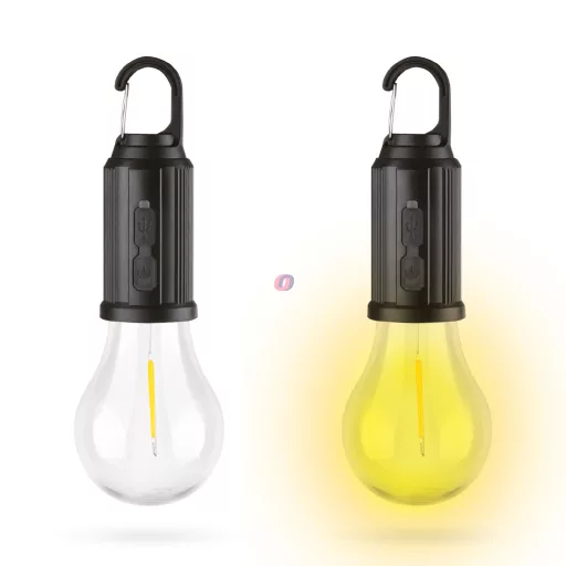 Felakasztható szolár kempinglámpa villanykörte alakú - USB-C - 100 lumen - 400 mAh