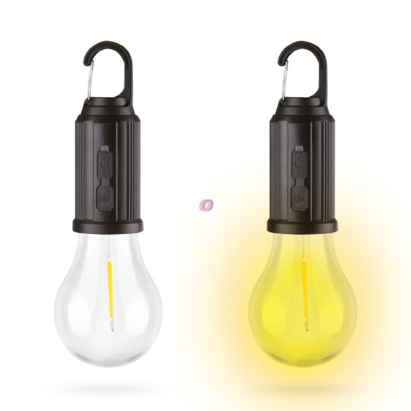 Felakasztható szolár kempinglámpa villanykörte alakú - USB-C - 100 lumen - 400 mAh