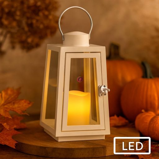 Ledes Lámpás 21 cm LED világtással, elemes fehér