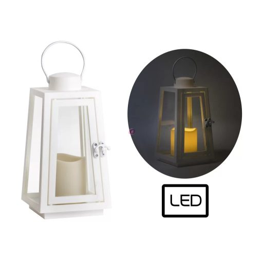 Ledes Lámpás 21 cm LED világtással, elemes fehér