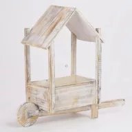   Vintage kerekes állvány virágtartó Faház, rusztikus 46x14,5x46 cm